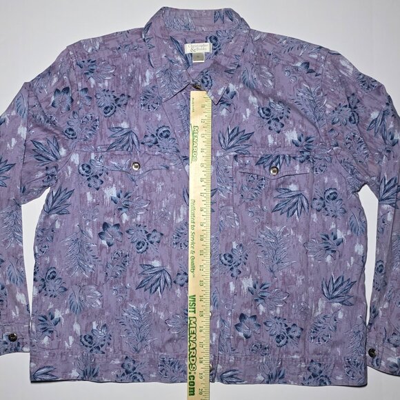 Christopher Banks Womens Purple Blue Floral Long Sleeve Button Up Blouse Size XL - Picture 12 of 13